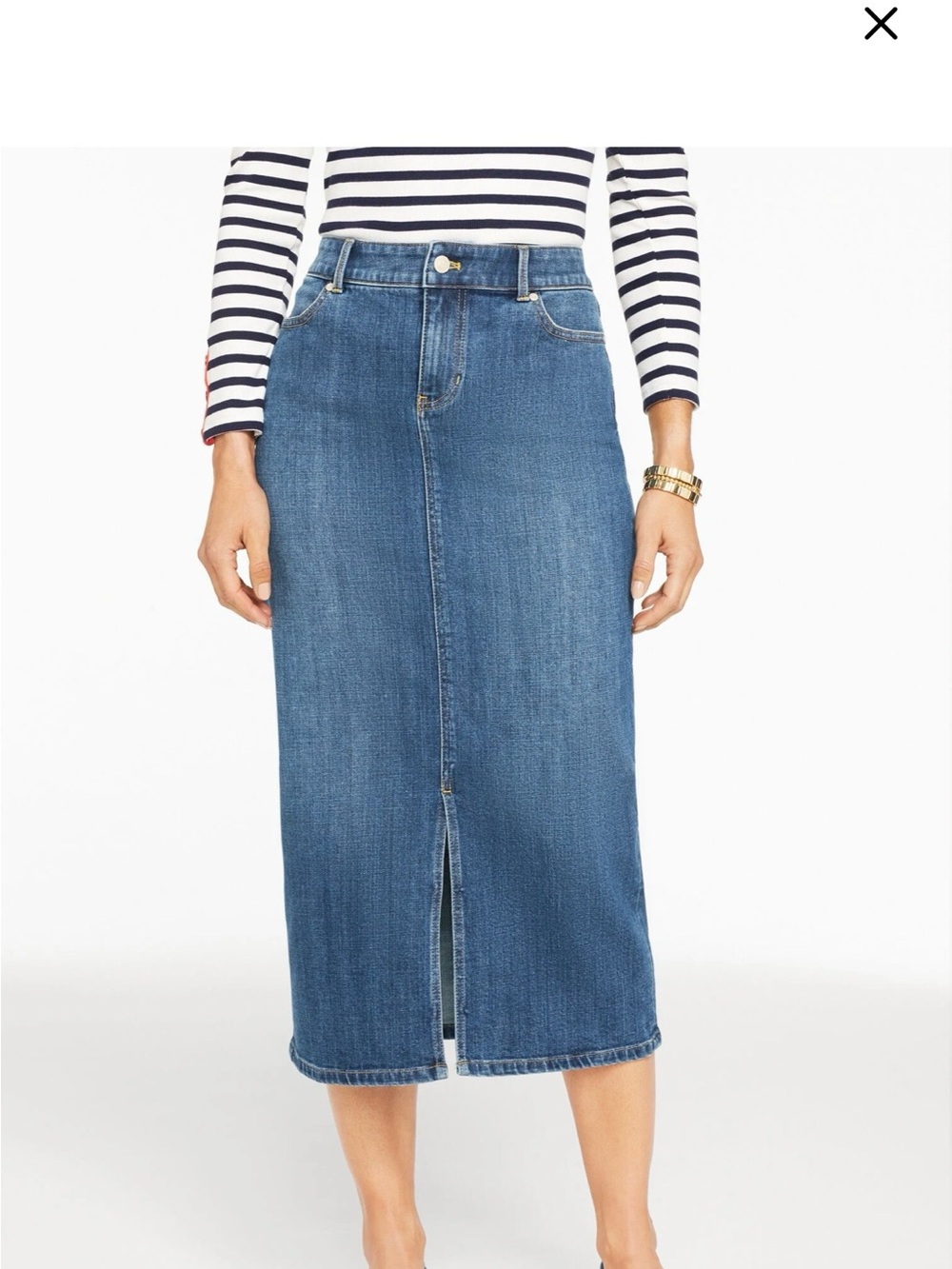 Talbots Classic Blue Denim Midi Skirt with Front Slit